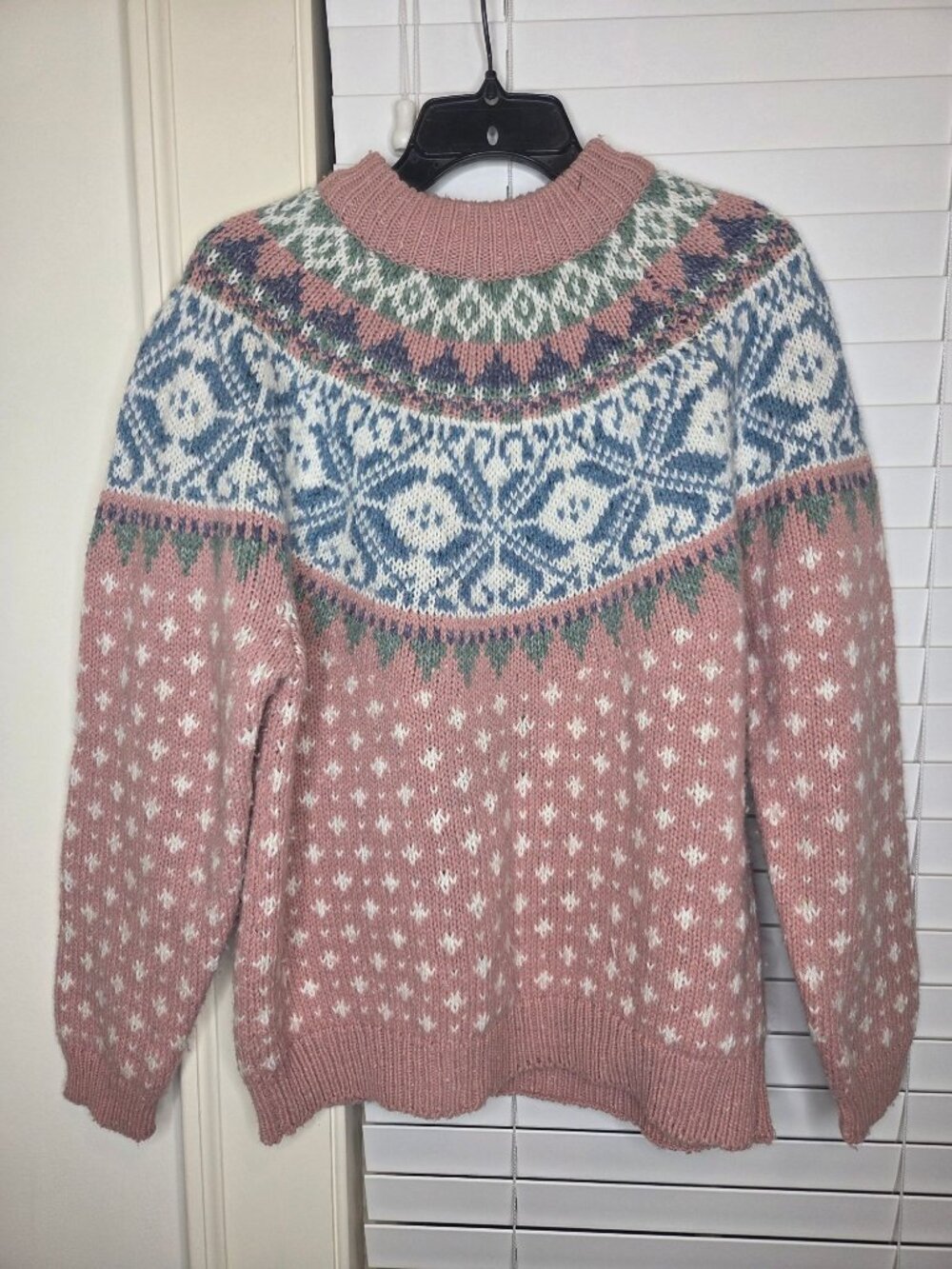 VTG Womens Fair Isle Knit Sweater Pink Nordic Pullover M Preppy Karen Scott